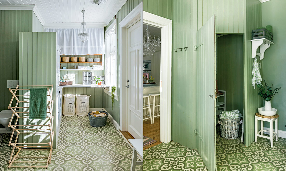 Inspireras av den lindblomsgröna tvättstugan: ”Vi ersatte dörrarna med tyg”