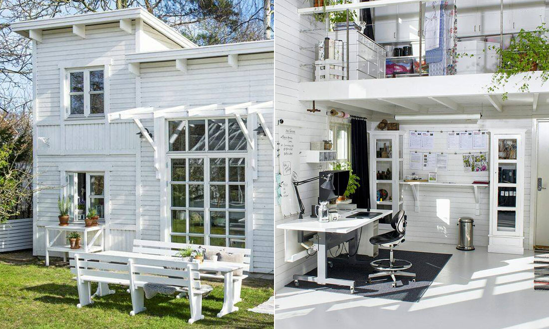 Paret byggde hemmakontor och ateljé på tomten – kika in i det fina huset på 50 kvadrat