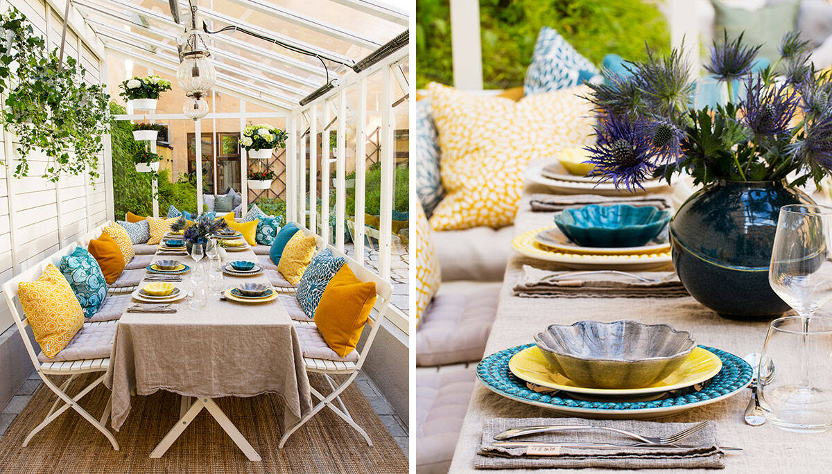 Festlig dukning i blått och gult