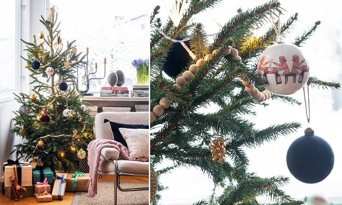 Här firas en nostalgisk jul med levande ljus, julblommor och hembakat