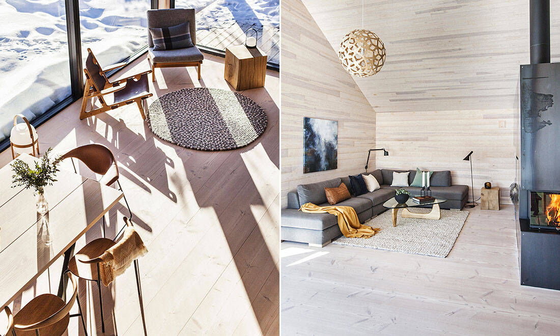 Naturnära inredning och luftiga ytor i drömstugan