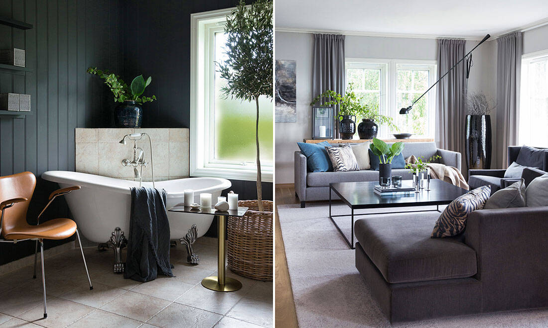 Mjuk gråskala och stilsäker elegans i huset med sjöutsikt