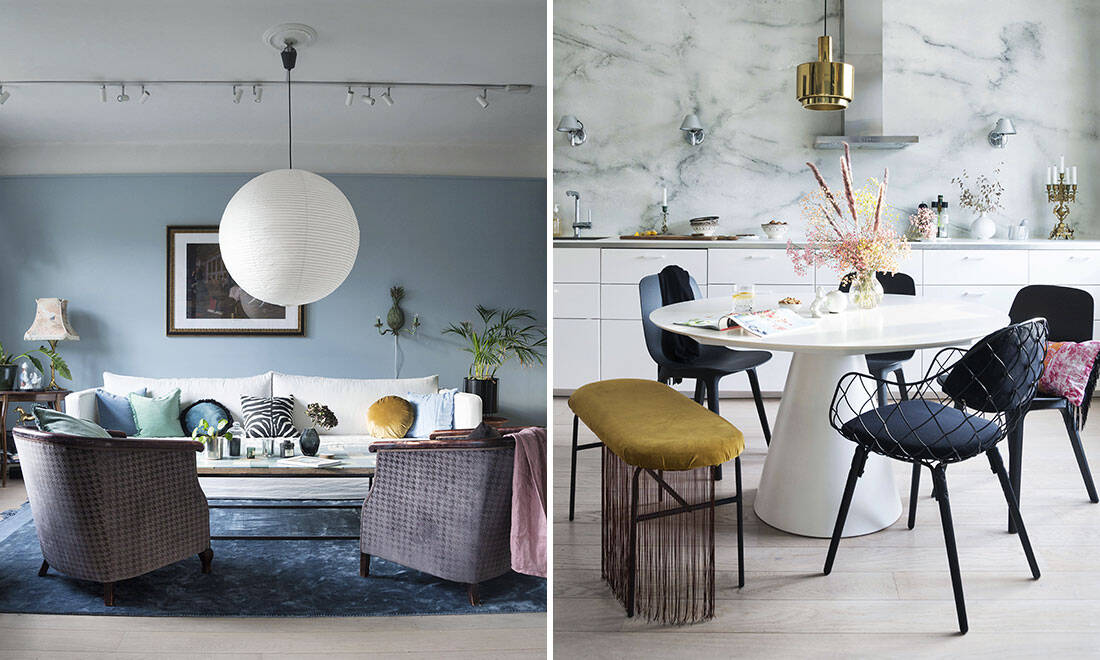 Stilsäkra kontraster i etagelägenheten