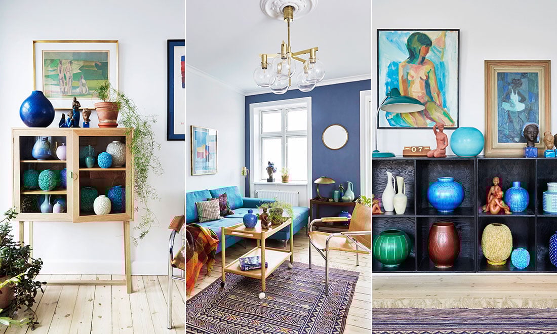 Kika in i Köpenhamnslägenheten som är fylld av keramik och konst