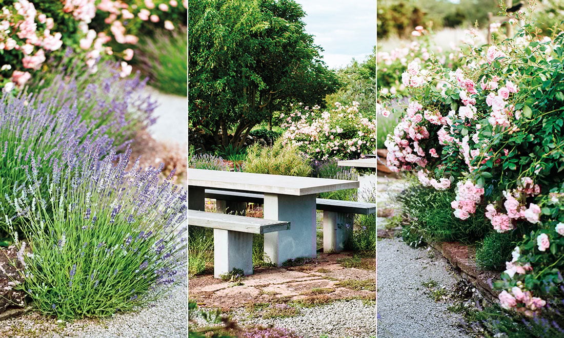 Inspireras av uteplatsen med kalksten och lavendel