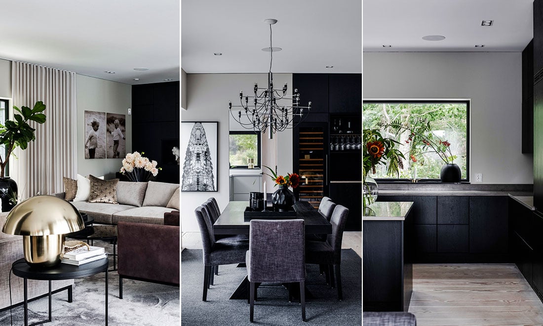 Mörka kulörer och lyxiga material – kika in i det egenritade drömhuset