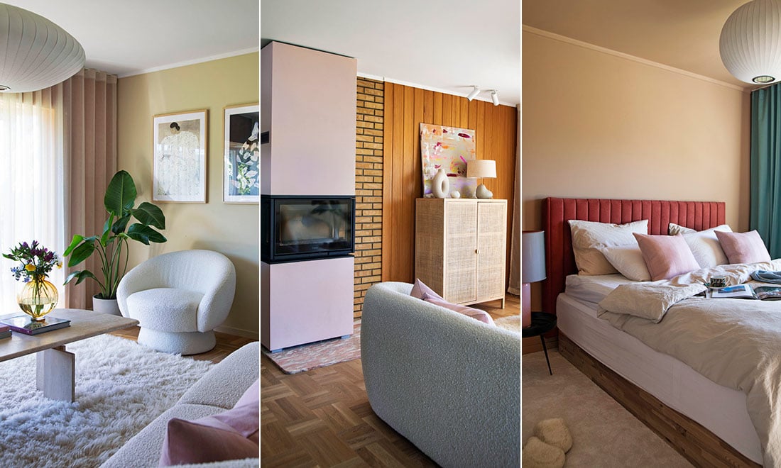 Mjuka färger i 60-talshuset: ”Den nya kaminen målades rosa för att bevara lite av ursprunget”