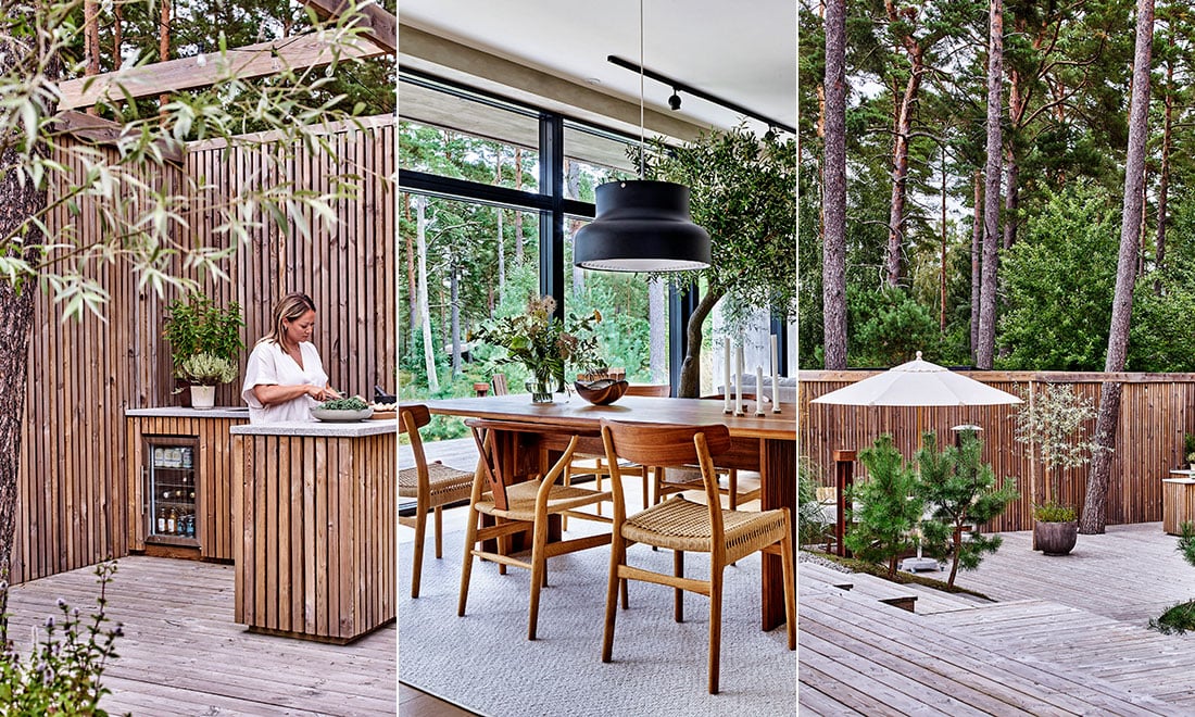 Stora fönsterpartier och 170 kvadrat trädäck: ”Harmoniskt att bo med skogen inpå knuten”