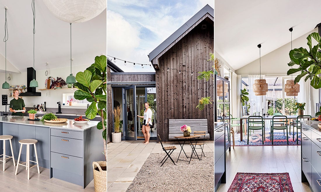 Funktionellt ladhus med öppen planlösning: ”använt stora mattor och växter för att skapa rumslighet”