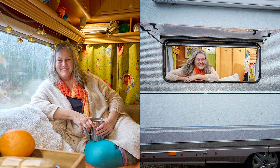Kerstin bytte villaliv mot husbil på 10 kvadrat: ”Vad ska man med en massa prylar till?”