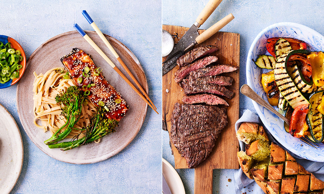 Gott på grillen: Barbecuekyckling, misomarinerad lax och mör flankstek