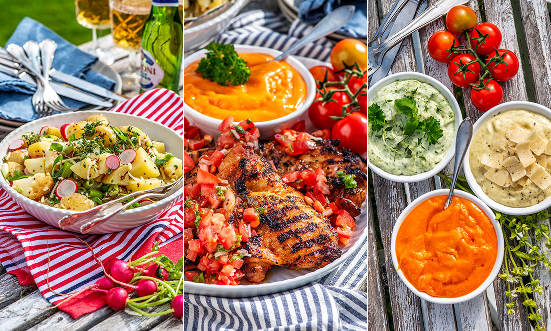Recept för grillkvällen – kycklingsteak, potatissallad och goda röror