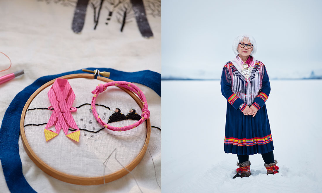 Textilkonstnären Britta Marakatt-Labba designar rosa bandet 2024