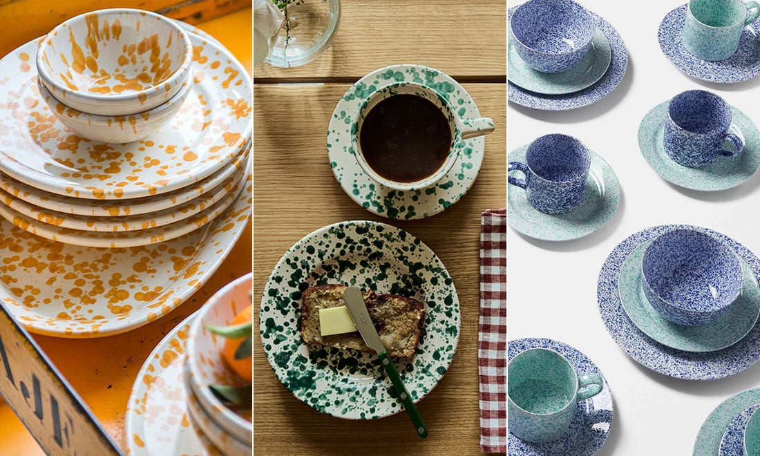 Stänkmålade och spräckliga tallrikar, muggar och skålar – 8 fina köptips