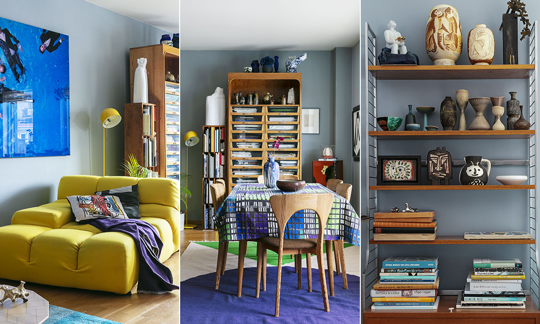 Färgstark inredning och ikonisk keramik: ”Jag hade runt 130 fajanser från Gustavsberg”